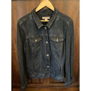 Vintage America Blues XL Dark Wash Denim Jacket Floral Painted Back Boho Casual